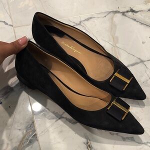 Salvatore Ferragamo Black Flats with Gold Accent